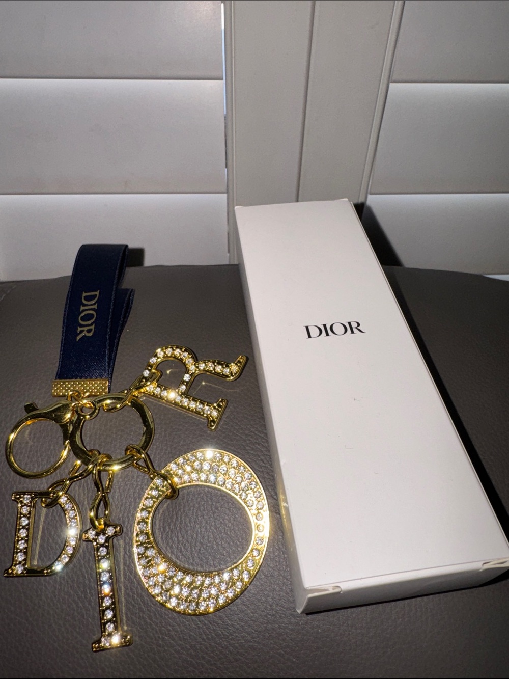Dior Crystal Letter Keychain - Gold with Navy Ribbon GWP ✨VIP